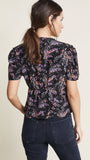 Cinq a Sept Keira Snapdragon Floral-Print Silk Top, Black Multi