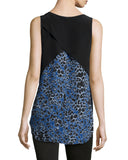 Derek Lam 10 Crosby Leopard-Print High-Low Combo Silk Top, Black/Blue