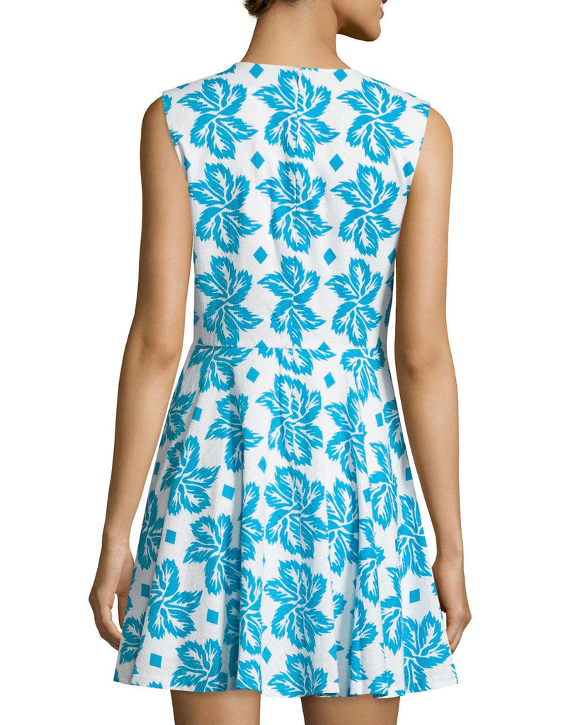 DVF Jeannie Cotton Fit & Flare Dress, Giant Leaf Floral Blue