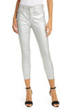 FRAME Ali Metallic High Rise Ankle Crop Skinny Jeans, Silver