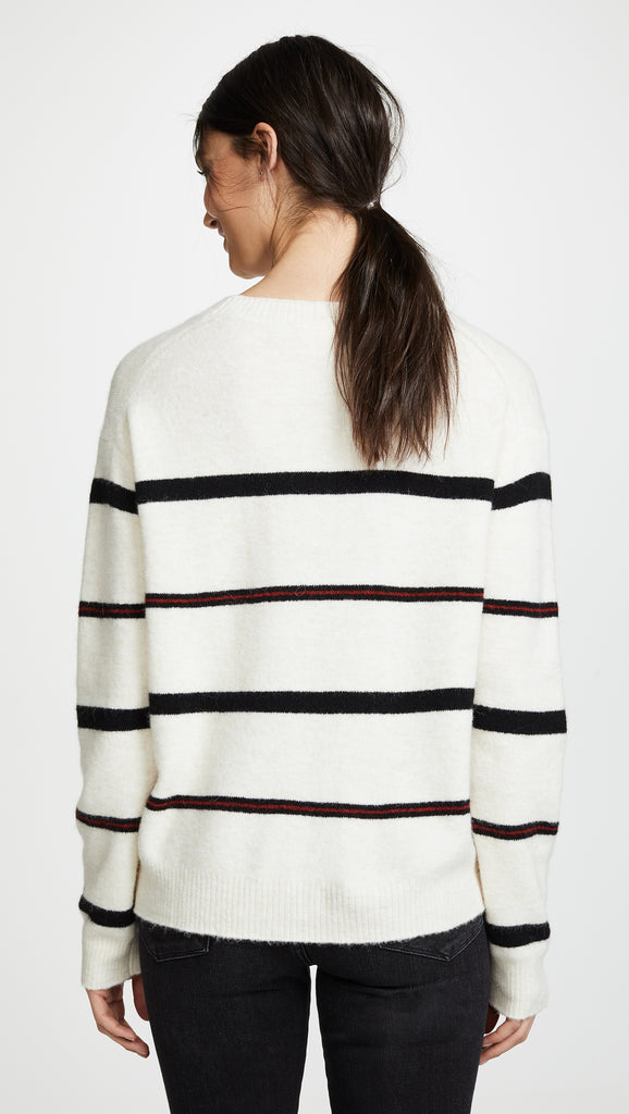 FRAME Slouchy Striped Crew Neck Sweater, Off-White Multi