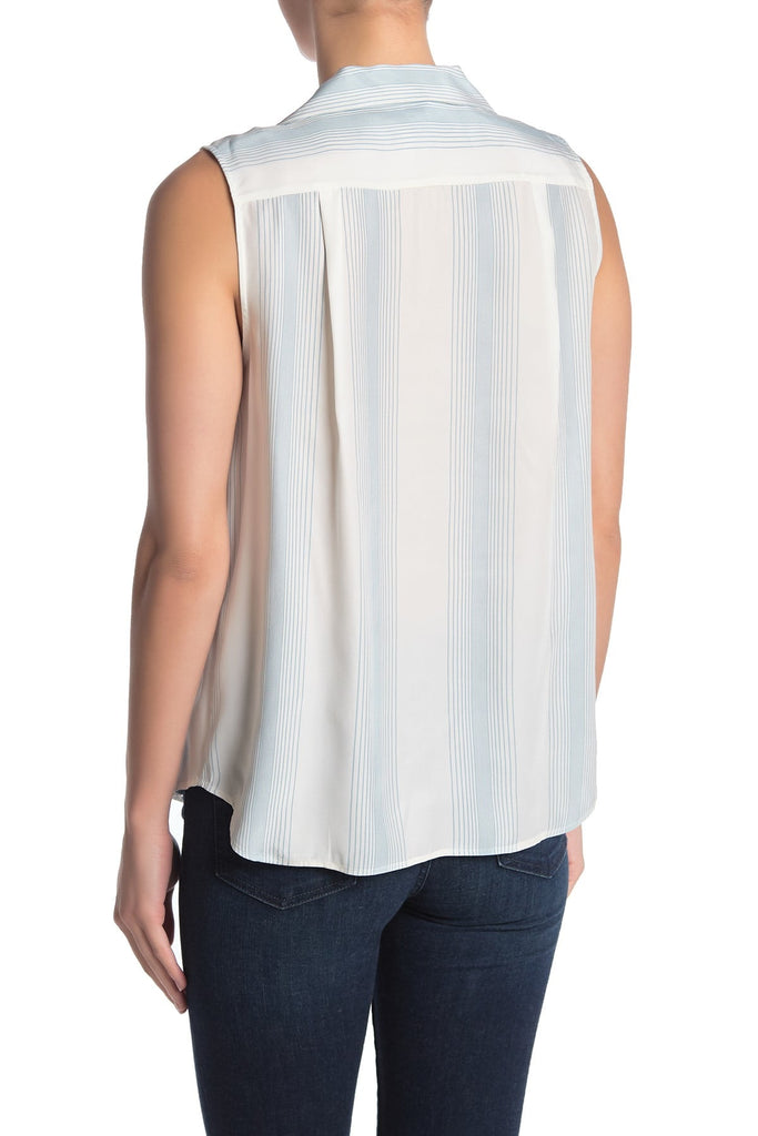 FRAME True Button-Front Striped Silk Sleeveless Top, Blanc Multi