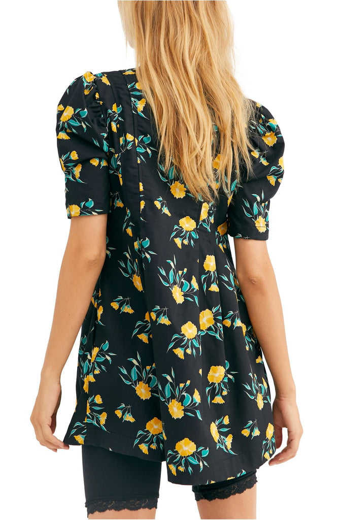 Free People Adelle Floral Print Tunic Top, Black Combo