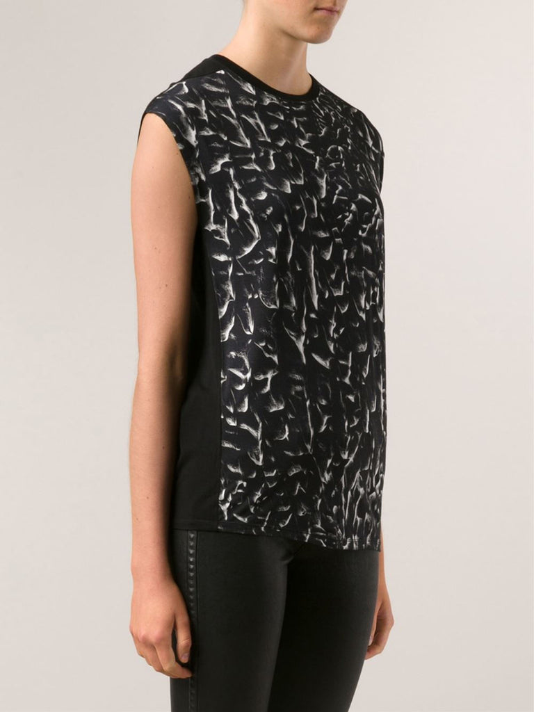 Helmut Lang Strata Print Jersey Sleeveless Top, Black/Grey