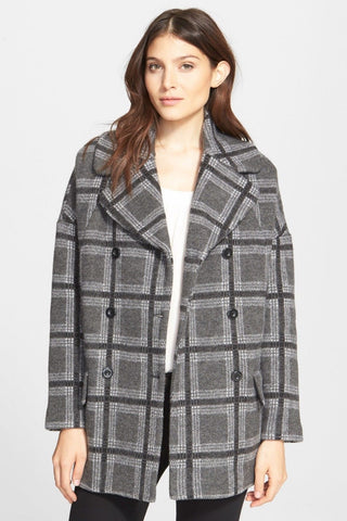 Joie 'Falotte' Oversize Check Wool Blend Coat, Dark Heather Grey