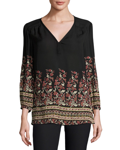 Joie 'Riva' Floral Printed Silk Tunic Blouse, Caviar