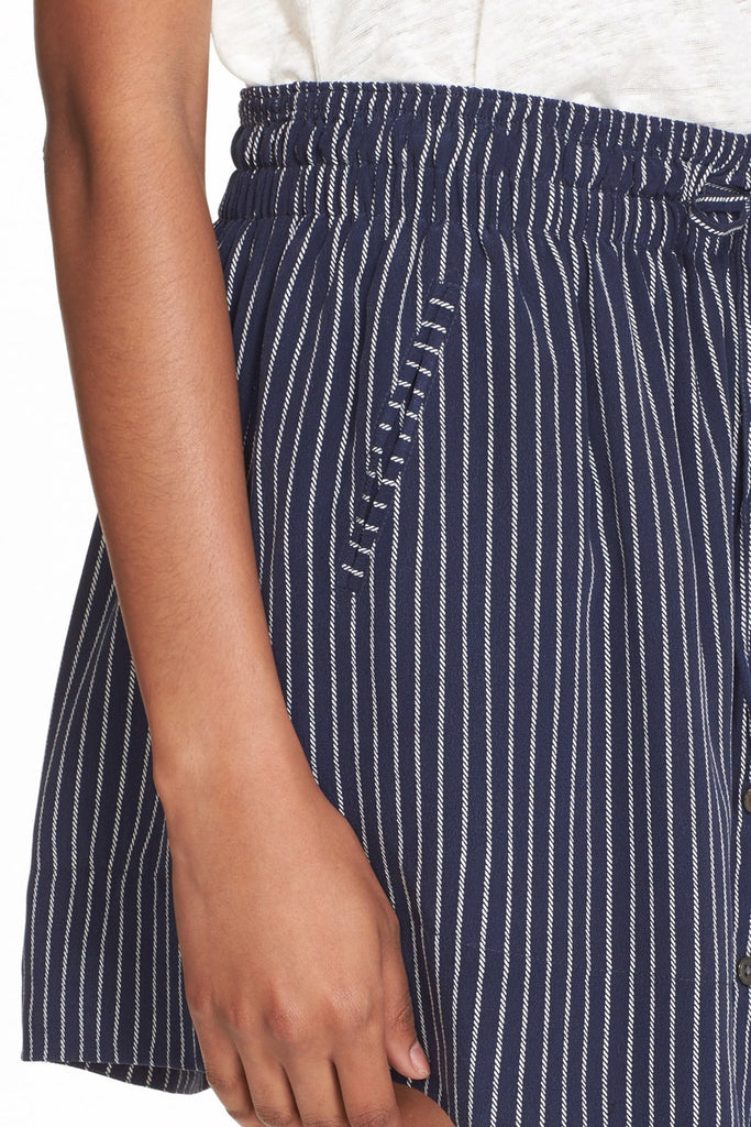 Joie Wendolyn Striped Silk Drawstring Waist Skirt, Navy Blue/White