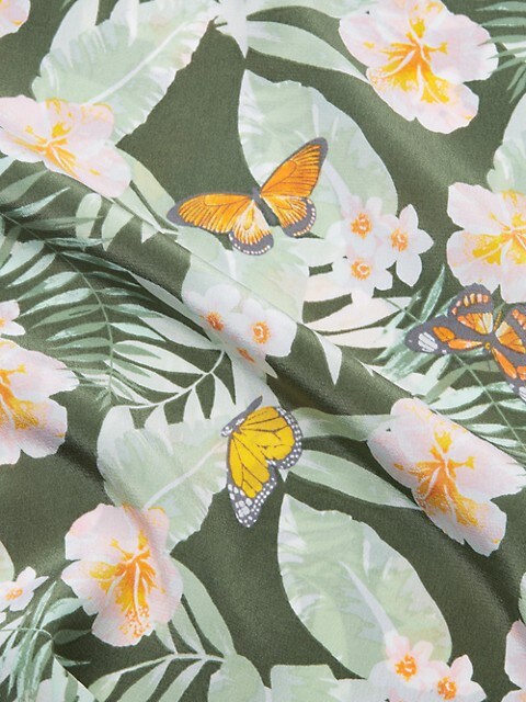 Joie Erla Sleeveless Silk Tropical Floral Print Top, Moss