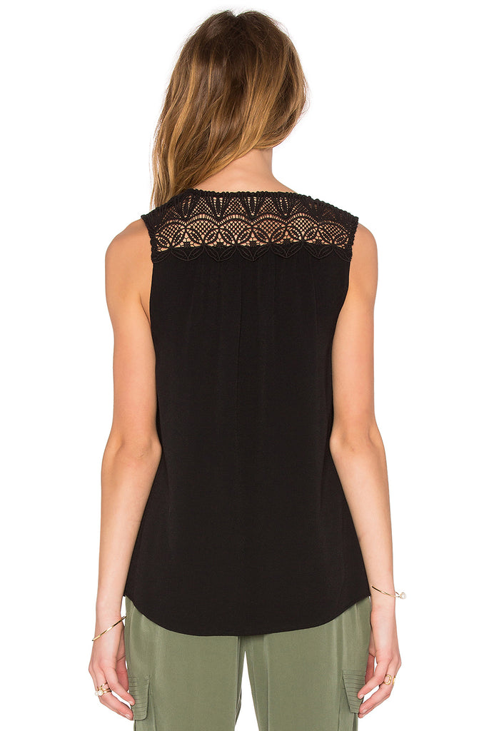 Joie Layson Lace-Shoulder Sleeveless Tank Top, Caviar