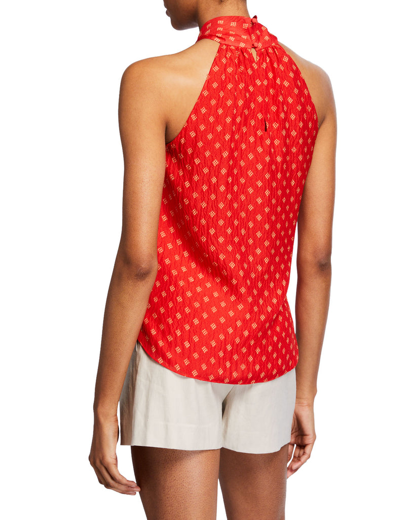 Joie Lisie Twist-Neckline Sleeveless Silk Print Top, Tropic Red