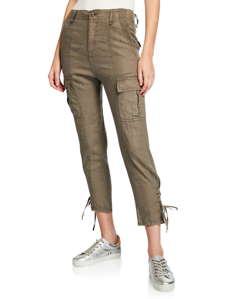 Joie Telutci Cropped Lace-Up Linen Cargo Pants, Fatigue Green