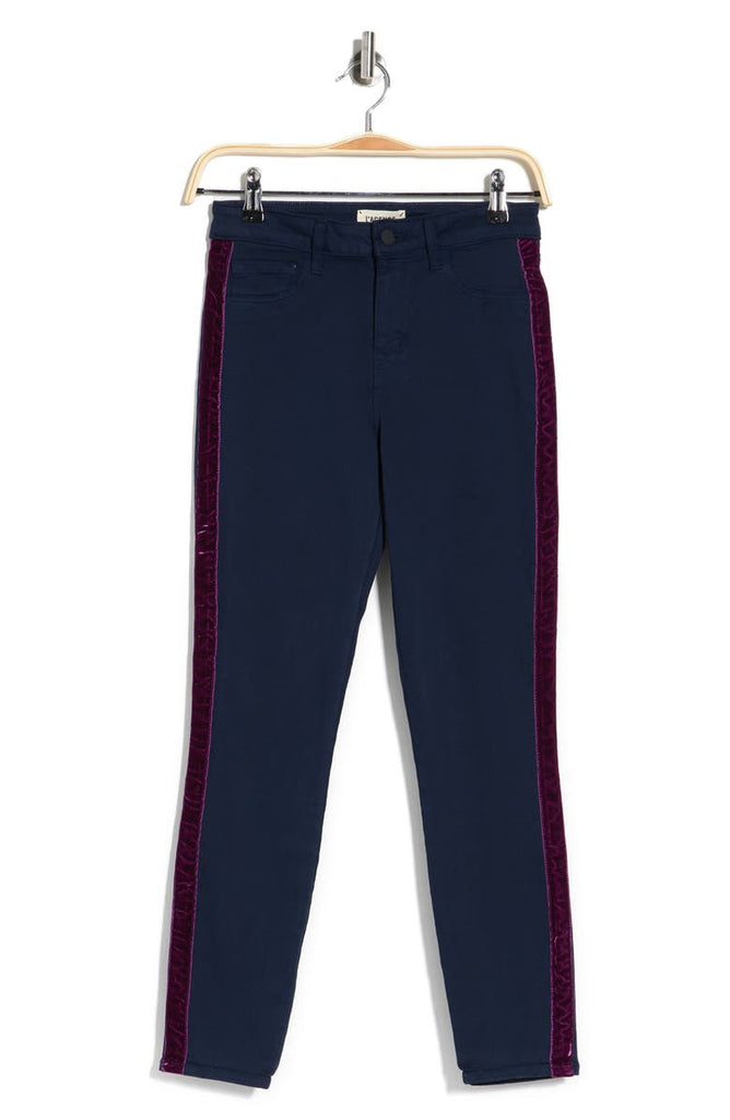 L'AGENCE Margot Skinny Jeans, Velvet Side-Stripe, Dark Navy Blue