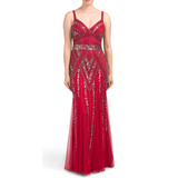 Marina Sequin & Beaded Full-Length Sleeveless Gown, Red