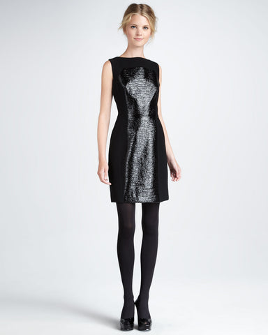 Milly 'Nina' Sleeveless Stretch Crinkle-Panel Dress, Black