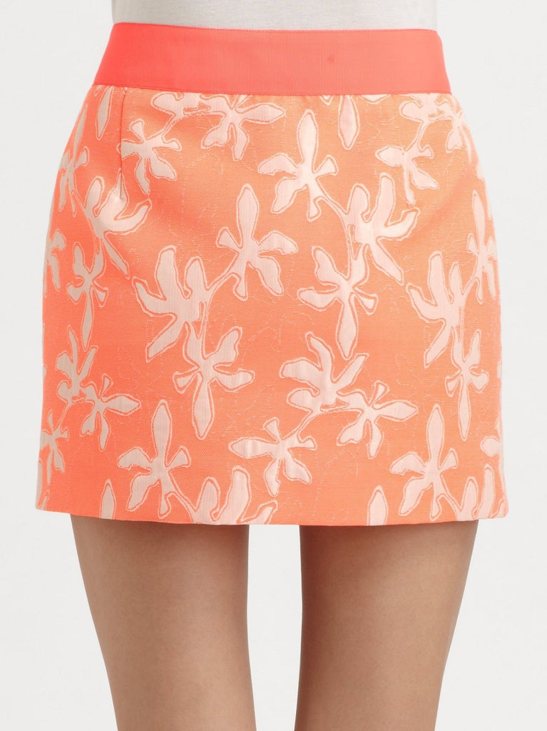 Milly Floral Ribbed Jacquard Mini Skirt, Melon Orange