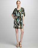 Milly Ikat Print Beaded-Neck Swimsuit Cover-up/ Beach Dress, Pool Multi