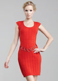 Milly Cable-Knit Chain Belted Sweater Dress, Red-Orange