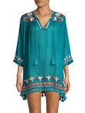 Roller Rabbit Embroidered Serafina Ocean Depths Tunic Cover-up, Teal