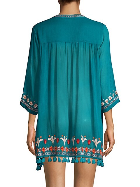 Roller Rabbit Embroidered Serafina Ocean Depths Tunic Cover-up, Teal