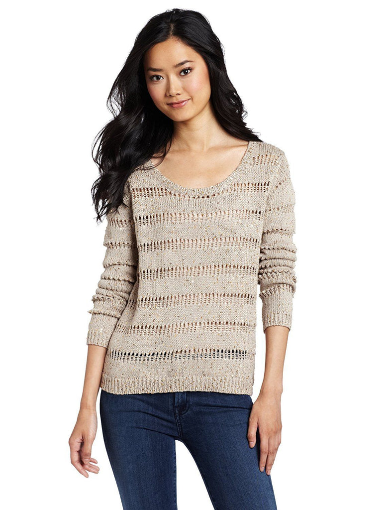 Splendid Versailles Open-Knit Sequin Pullover Sweater, Tawny