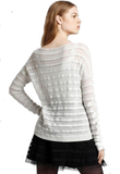 Theory Ameline Loryelle Wool Ribbed Striped Sweater, Icy Ecru