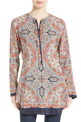 Theory Maraseille Premont Printed Tie-Back Silk Blouse, Multi