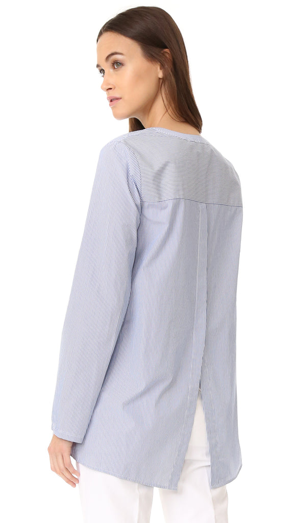 Theory Ofeliah Striped Cotton Tunic Blouse, Blue/White