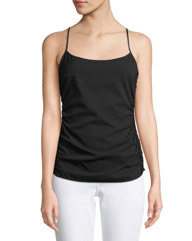 Theory Stretch Silk Georgette Ruched-Sides Tank Top, Black