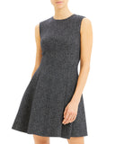 Theory Speckle-Knit Seamed Sleeveless Flared Dress, Navy Multi