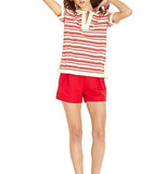 Tory Burch 'Lisa' Awning Stripe Linen Short Sleeve Tunic Top