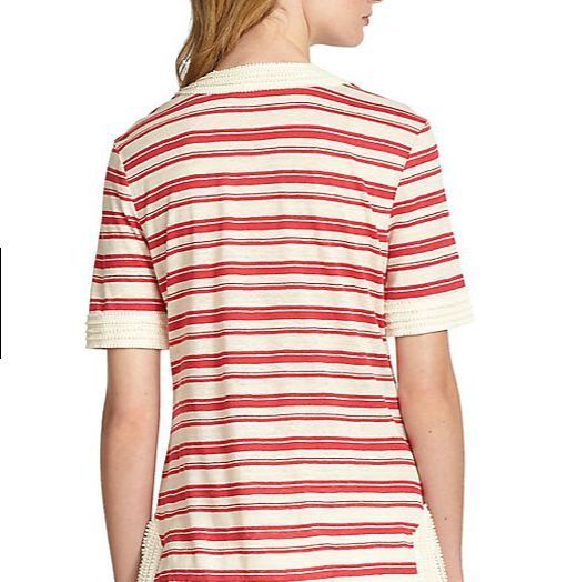 Tory Burch 'Lisa' Awning Stripe Linen Short Sleeve Tunic Top