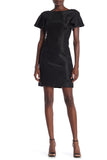 Trina Turk Barley Flutter-Sleeve Shimmer Sheath Dress, Black