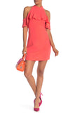 Trina Turk Laelia Cold-Shoulder Ruffle Dress, Coral Lily