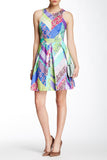 Trina Turk Amarie Chevron Floral Sleeveless Dress, Multicolor