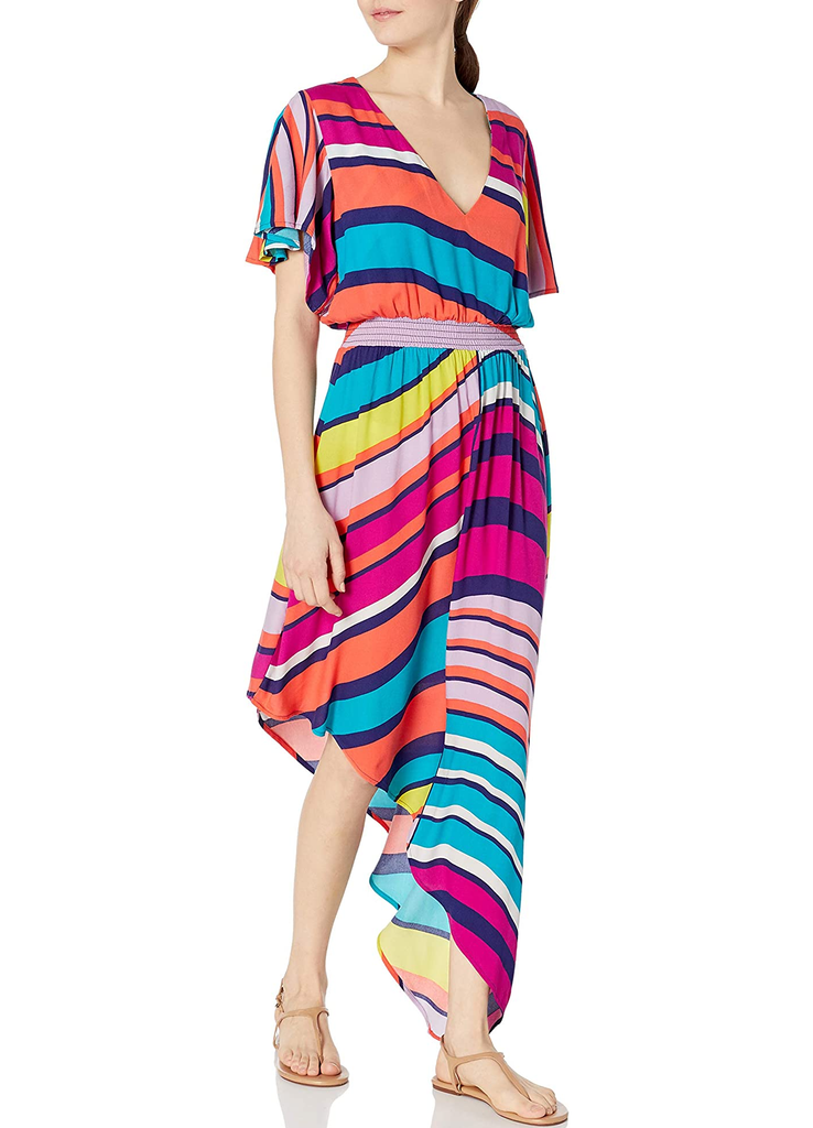 Trina Turk Catch-A-Wave Striped Swimsuit Cover-Up Maxi Dress, Multi