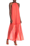 Trina Turk Cloverdale Sheer-Hem Maxi Dress, Orange Crush