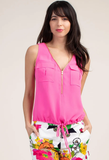 Trina Turk 'Karmandy' Zipper-Front Sleeveless Top, Pink Flair