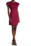 Trina Turk Mai-Tai Ruffle-Sleeve Lace Sheath Dress, Cranberry