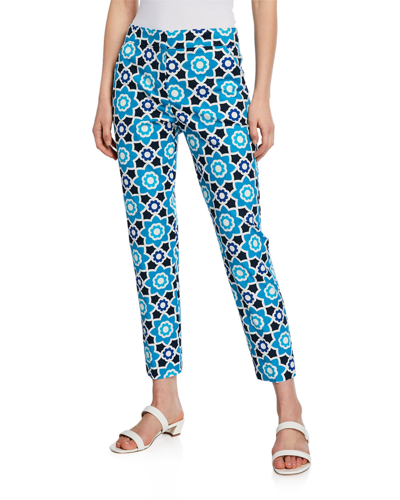 Trina Turk Moss 2 Tile-Print Cropped Pants, Turquoise