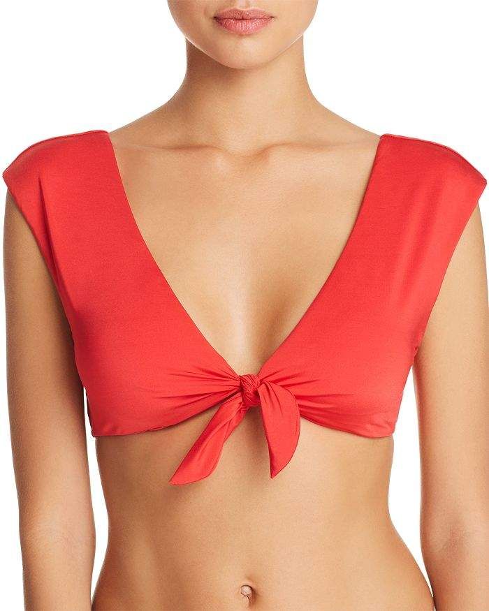 Trina Turk Getaway Solids Tie-Front Cap-Sleeve Bikini Top, Red