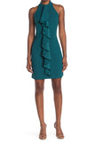 Trina Turk 'Velma' Sleeveless Ruffle-Front Dress, Blue Spruce