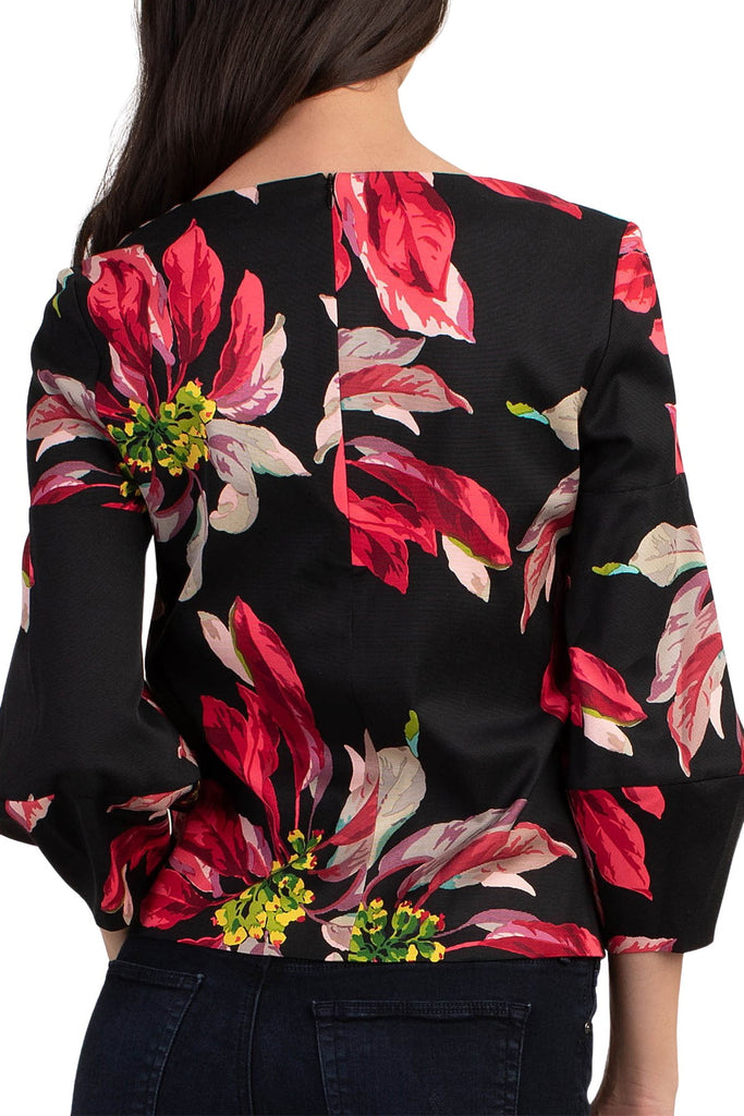 Trina Turk "Yuka" Floral Print Top, Black Multi