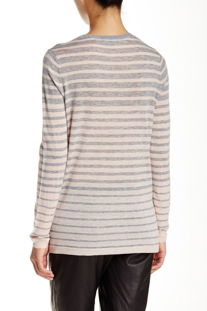 Vince Striped Fine Wool-Blend Sweater, Heather Grey/Ballet