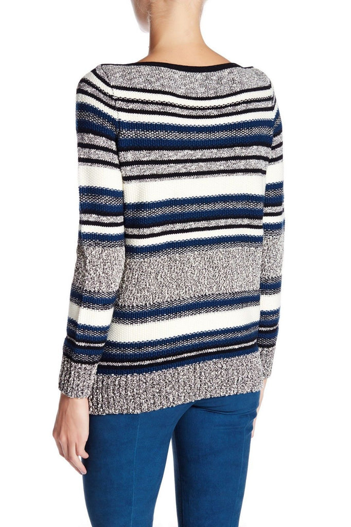 Vince Wool/Cotton Boucle Striped Sweater, Dark Sapphire Combo