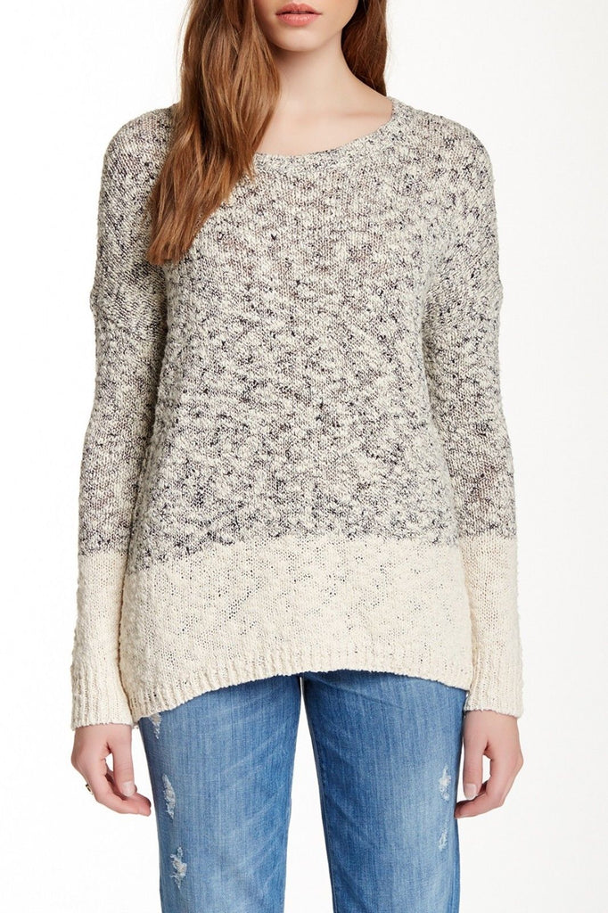 Vince Marble Colorblock Cotton Blend Sweater, Cream Marl