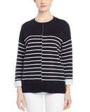 Vince Cotton/Wool-Blend Double Face Stripe Sweater, Navy Blue