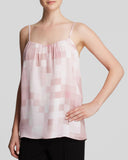 Vince Tonal Square Printed Silk Camisole Top, Rosewood Pink