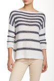 Vince Textured Stripe Linen Sweater, Coastal Blue/White