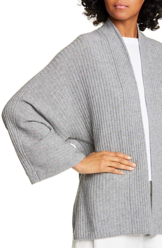 Vince Split Panel Wool/Cashmere Cardigan Sweater, Heather Grey