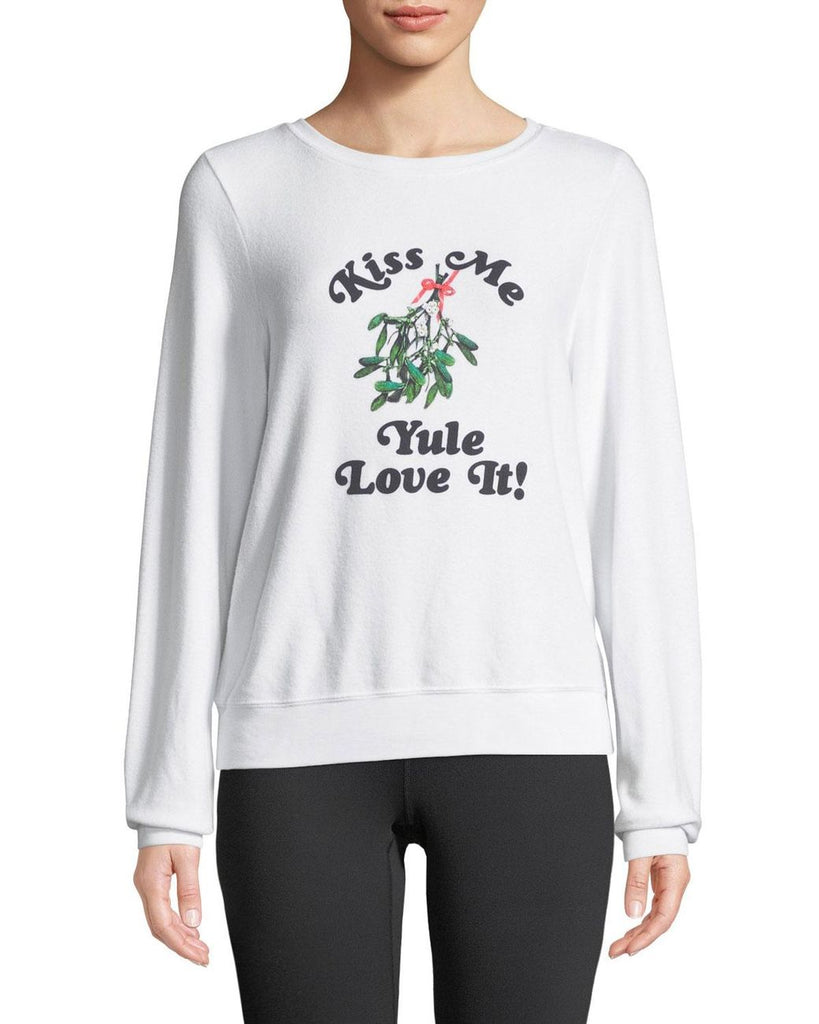 Wildfox "Kiss Me Yule Love It!" Pullover Sweatshirt, Clean White